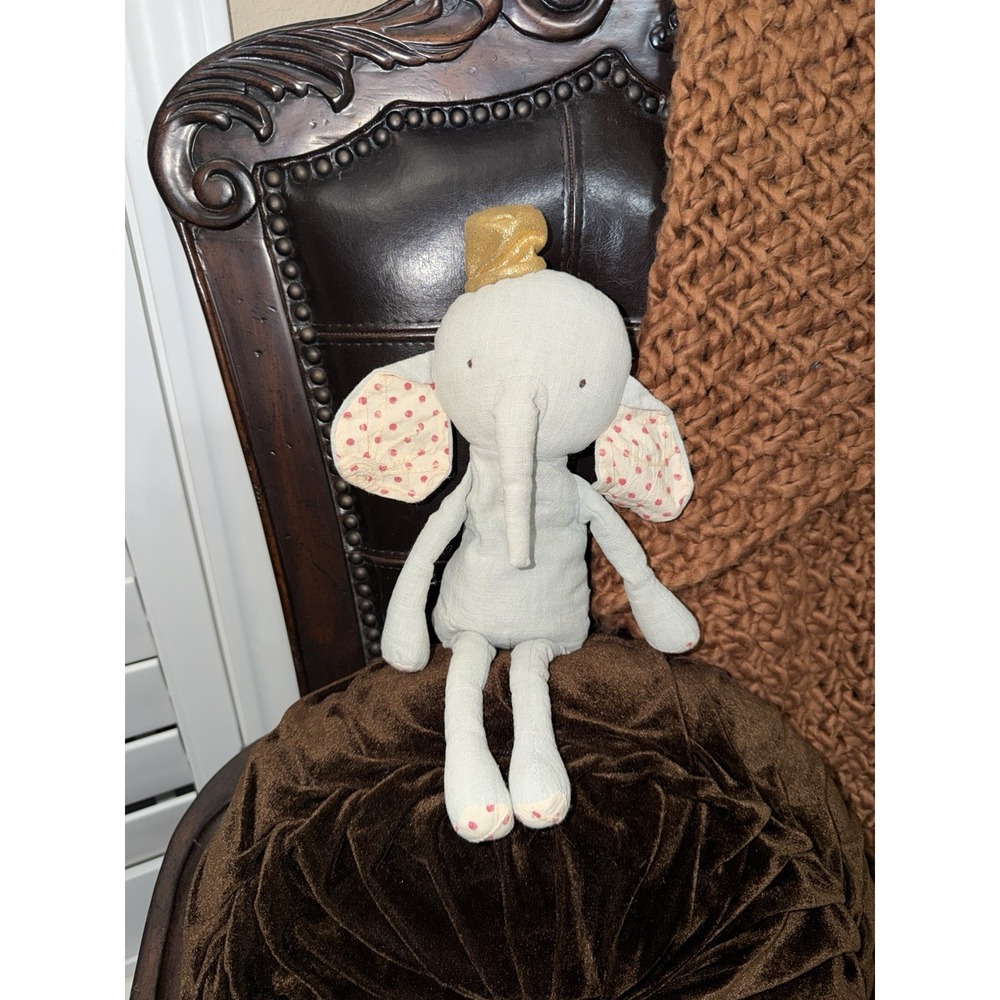 RARE Retired Maileg Circus Friends Blue Elephant - Polka Dot Ears Hat Read